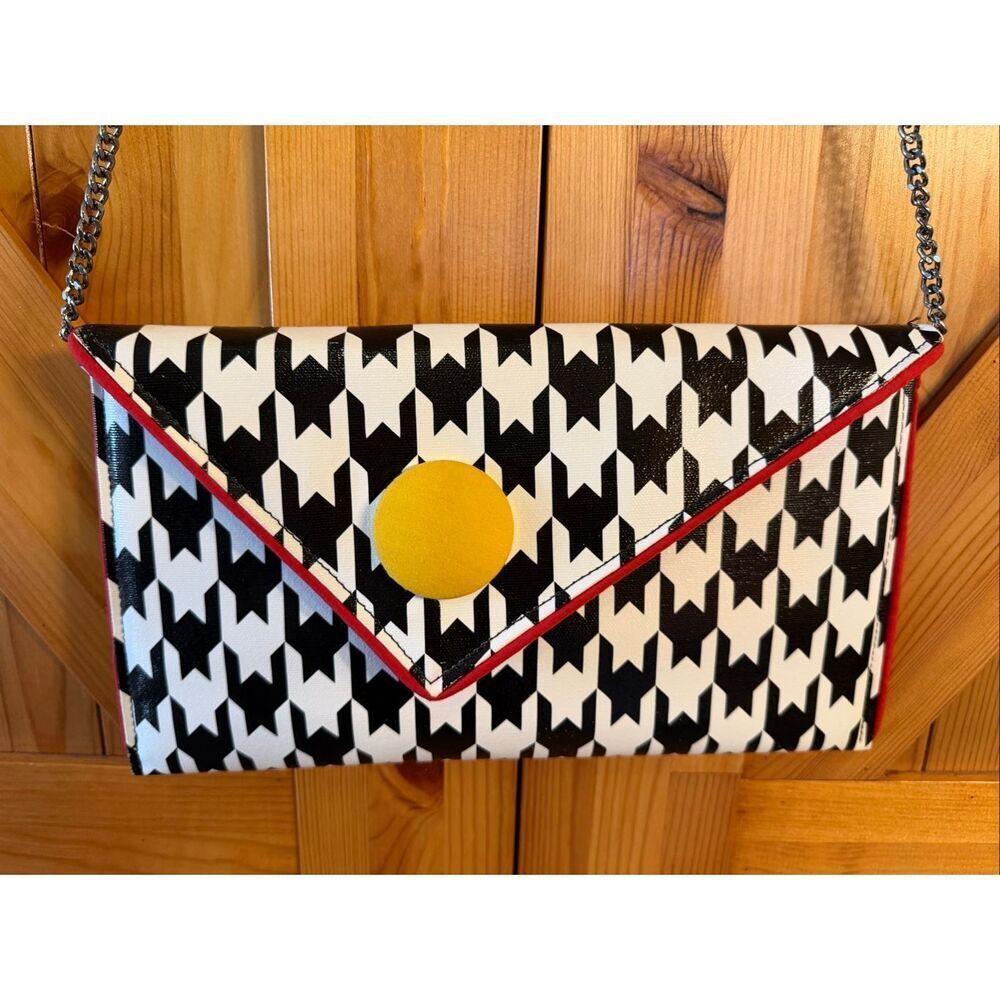 Kent Stetson Houndstooth clutch shoulder bag unique Chain Link Strap (7047)